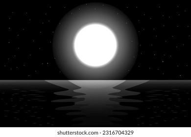 view to full moon at the night on the sea. moon background banner poster illustration