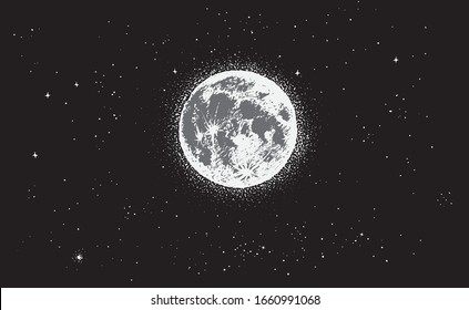 View to full moon at the night time or in outer space.Vector illustration