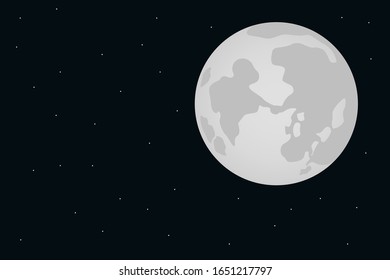 Vista de luna llena y estrellas. Ilustración vectorial.