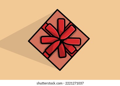 Up View Gift Box With Pastel Ribbon Vector Icon Illustration. Gift Wrapping, Gift Design Concept. Black Friday And Christmas Gift Box Vector Design.