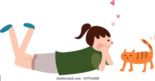 The view of girl with a cat 
