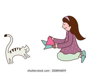 La vista de la chica con gato 