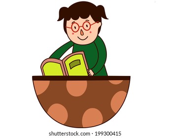 The view of girl is reading 