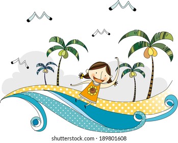 The view of girl with wave 