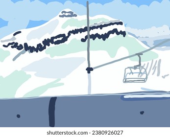 view of Glacier 3000 from cable car, Switzerland, line art drawing