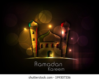Blick auf eine goldene Moschee im Hintergrund für den heiligen Monat der muslimischen Gemeinde Ramadan Kareem. 