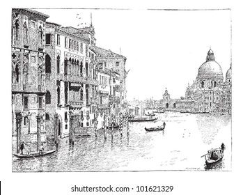 View of the Grand Canal, Venice, vintage engraved illustration. Dictionary of words and things - Larive and Fleury - 1895.