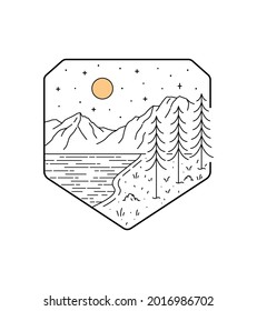 View of Grand Teton National Park in mono line art, badge vector illustration, T-Shirt Art, Design Vector