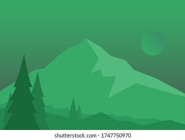 The view of the green Mountain with pine forest