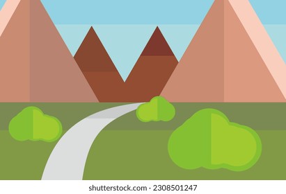 view of green mountains with blue sky Flat Design