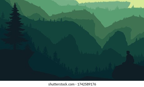 View of the green valley closer to sunset