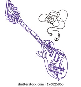 La vista de la guitarra con el músico 