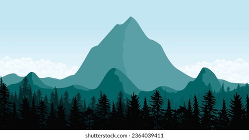 vista de altas montañas desde el medio del bosque
