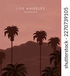 View of the hills of Los Angeles, Hollywood. USA. Poster design.