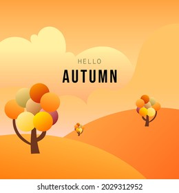 Vista de colinas y árboles en otoño para contenido en línea o web, banner y plantilla, Estilo simple de dibujos animados plano. ilustración Vector EPS 10