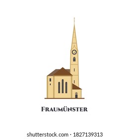 View of the historic city center with famous Fraumunster Church. The most interesting church in Zurich, Switzerland. The oldest church, It is a famous landmark. Good destination for vacancy