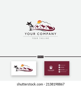 view home and mountain logo palm tree