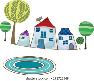 The view of house with pond 