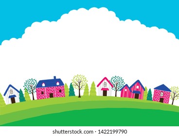 The view of house in the town landscape.