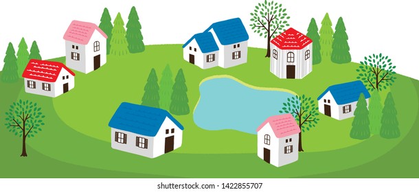 The view of house in the town landscape.