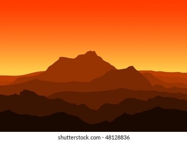 View of huge mountains in the evening - vector