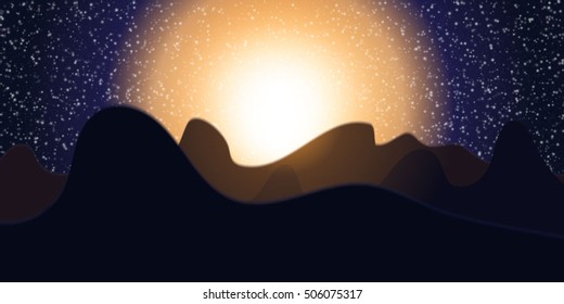 View of huge mountains in the evening - vector