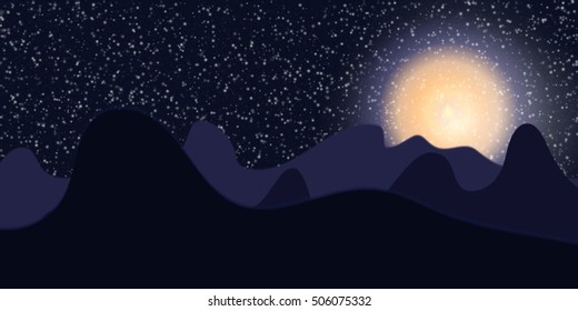 View of huge mountains in the evening - vector