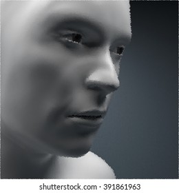 View of Human Head. Stipple Effect. Vector Art. Dot Design. Pointillism Style. Face Scanning.