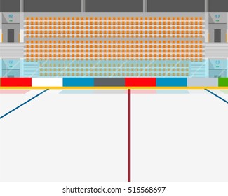 A View Of The Ice Rink With Stands Inside The Stadium. Vector Illustration