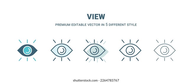 view icon in 5 different style. Outline, filled, two color, thin view icon isolated on white background. Editable vector can be used web and mobile