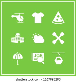 view icon. 9 view vector set. helicopter, sun umbrella, cloudy and wrench icons for web and design about view theme