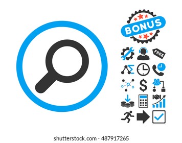 View icon with bonus pictogram. Vector illustration style is flat iconic bicolor symbols, blue and gray colors, white background.