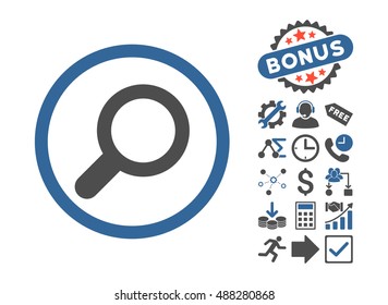 View icon with bonus pictogram. Vector illustration style is flat iconic bicolor symbols, cobalt and gray colors, white background.