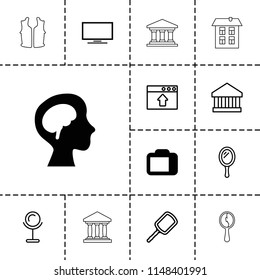 View icon. collection of 13 view filled and outline icons such as human brain, camera display, mirror, bank, window browser upload, tv. editable view icons for web and mobile.