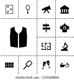 View icon. collection of 13 view filled icons such as fence, mirror, window, sleeveless shirt, telescope, bank, glasses clink, plan. editable view icons for web and mobile.
