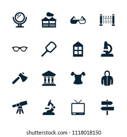 View icon. collection of 16 view filled icons such as window, mirror, axe, tv, pergola, microscope, fence, blouse, hoodie, telescope. editable view icons for web and mobile.