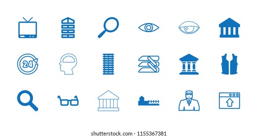 View icon. collection of 18 view filled and outline icons such as shutter blinds, mirror, bank, tv, glasses, search, avenue, jalousie. editable view icons for web and mobile.