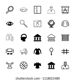 View icon. collection of 25 view filled and outline icons such as mirror, blouse, bank, grid, tv set, security guy, eye, window. editable view icons for web and mobile.