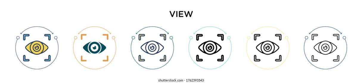 View icon in filled, thin line, outline and stroke style. Vector illustration of two colored and black view vector icons designs can be used for mobile, ui, web