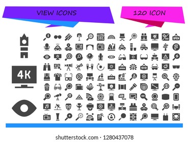  view icon set. 120 filled view icons. Simple modern icons about  - Big ben, View, Television, Search, Sunglasses, Cutting board, Basketball, Rainbow, Chair, Binoculars, Zoom