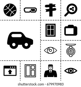 View Icon. Set Of 13 Filled And Outline View Icons Such As Window, Toy Car, Security Guy, Camera Display, Eye, Spy Camera, 3d Glasses, Direction, Window Browser Upload