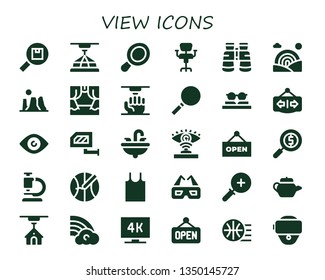 view icon set. 30 filled view icons.  Collection Of - Search, 3d, Hand mirror, Chair, Binoculars, Rainbow, Canyon, Scene, Loupe, Sunglasses, Open, Eye, Rearview mirror, Sink, Eye scan