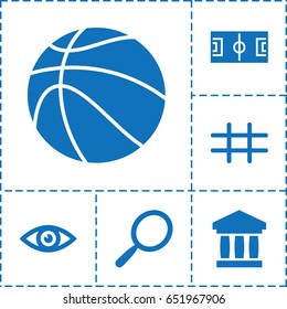 View icon. set of 6 view filled icons such as mirror, grid, eye, basketball, bank