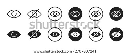 View icon set. Clean eye symbol for visibility control and UI privacy settings vector. Simple show or hide toggle for apps and secure interfaces sign. Minimal access concept pictogram.