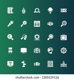 view icon set. Collection of 25 filled view icons included Louvre, Window, Sensor, Sign Post, Television, Visibility, Virtual reality, Panoramic view, Chair, Loupe, Ferris wheel
