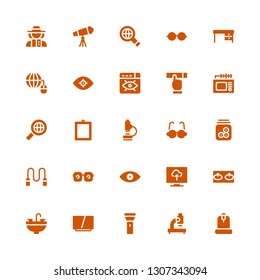 view icon set. Collection of 25 filled view icons included Microscope, Flashlight, Television, Sink, Eye, Eye glasses, Skipping rope, Eyeball, Glasses, Mirror, Search, Tv, Searching