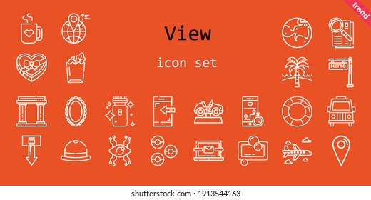 view icon set. line icon style. view related icons such as van, mirror, smartphone, donuts, mars, lifesaver, electric razor, laptop, observe, vision, download, museum, car, metro, beach, airplane