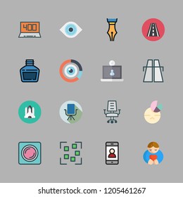 view icon set. vector set about smartphone, office material, graphic and lens icons set.