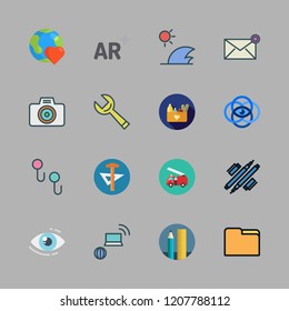 view icon set. vector set about laptop, waves, office material and planet earth icons set.