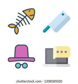 view icon set. vector set about cleaver, laptop, fishbone and glasses icons set.